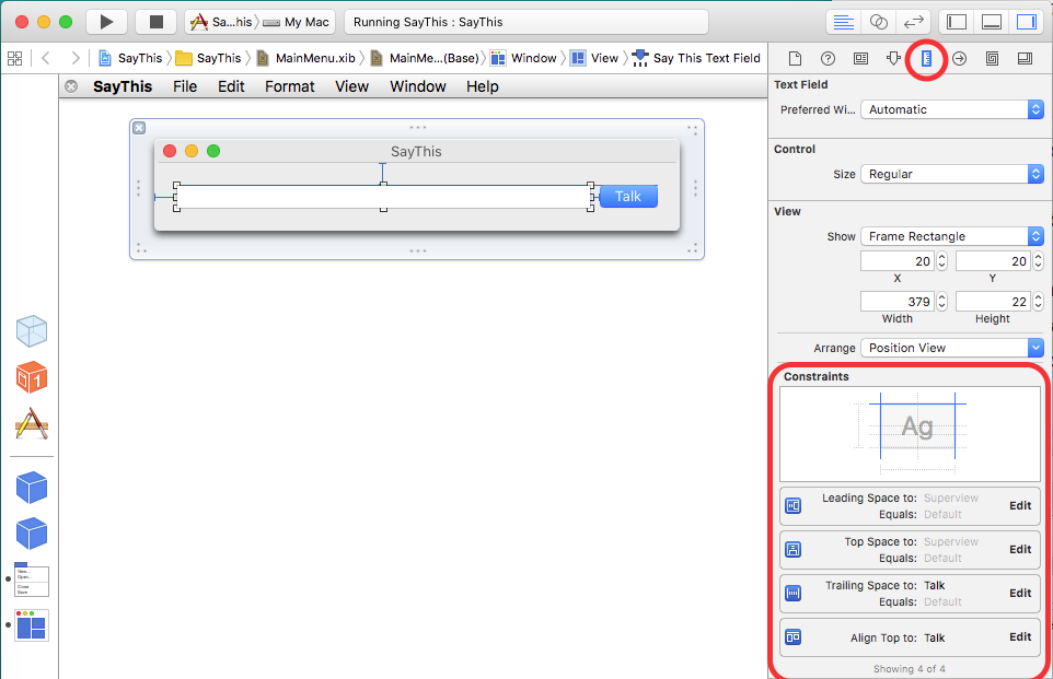 Size Inspektor shows constraints