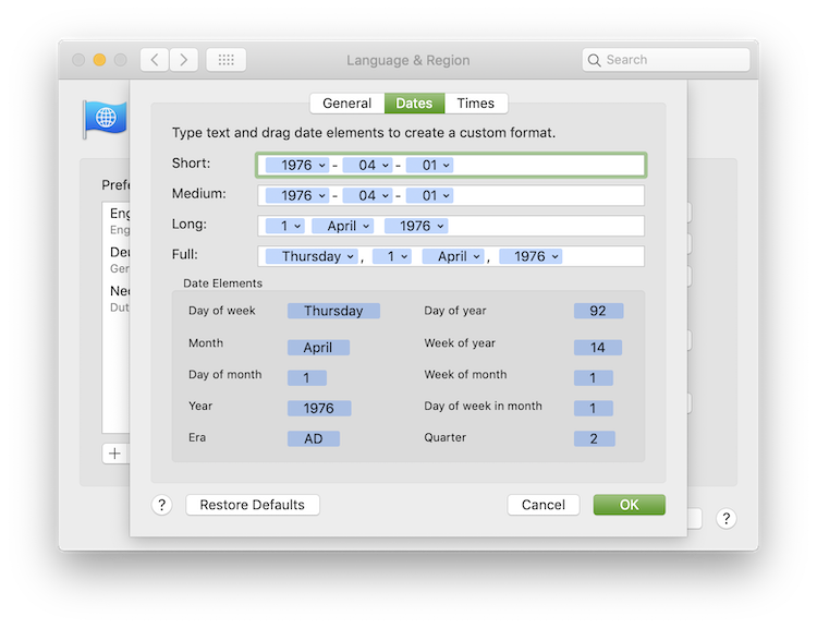 Set something close to the ISO date format for Mac